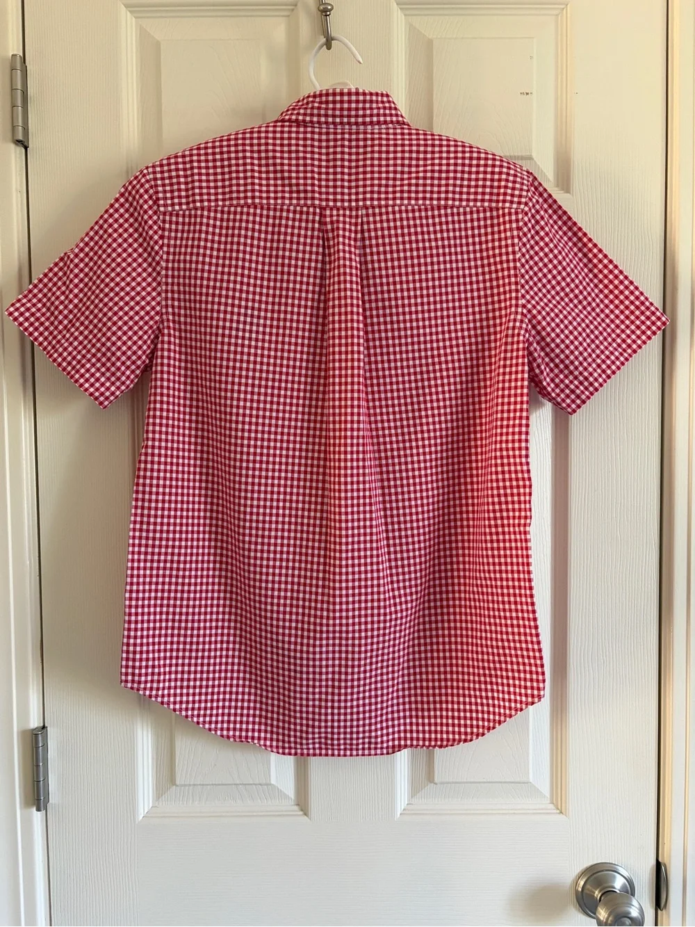 Ralph Lauren Red Gingham Button Down Short Sleeve Shirt Boys Size Large 14-16